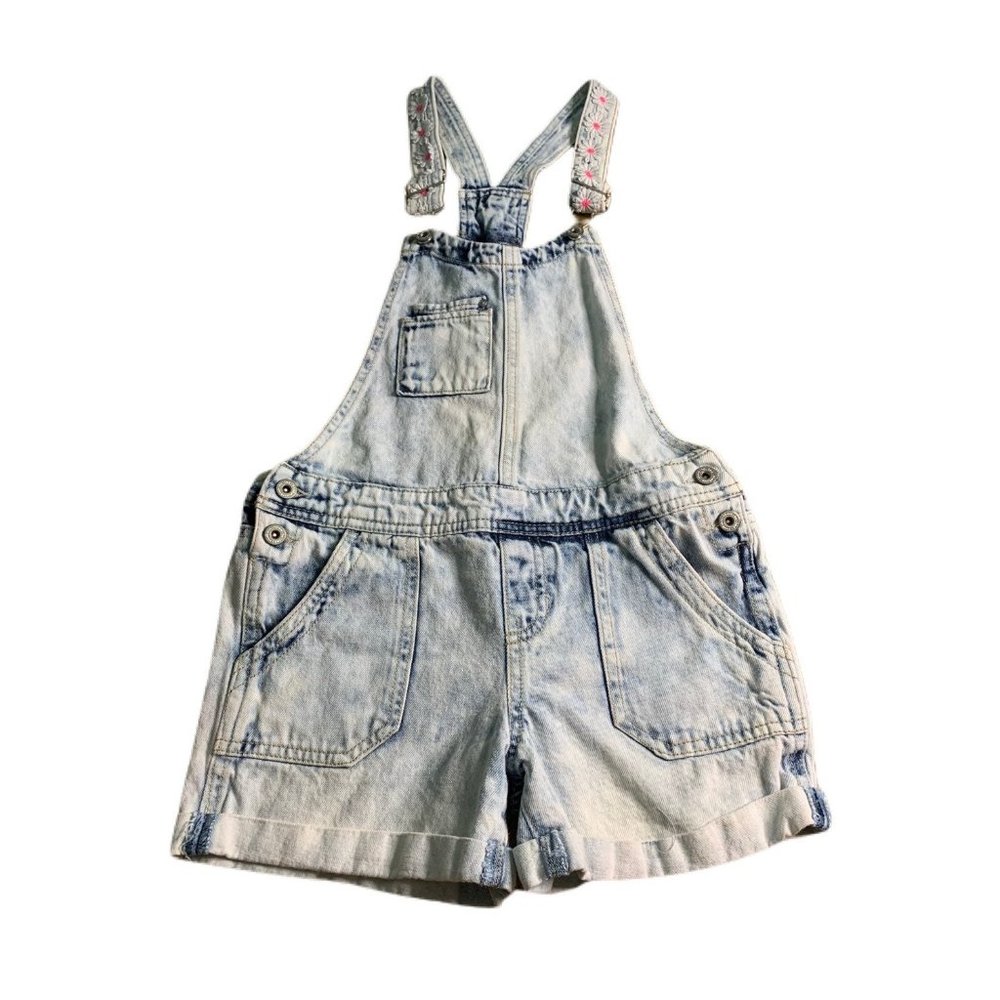 LEI Girls Acid Wash Daisy Flower Shorts Overalls Large